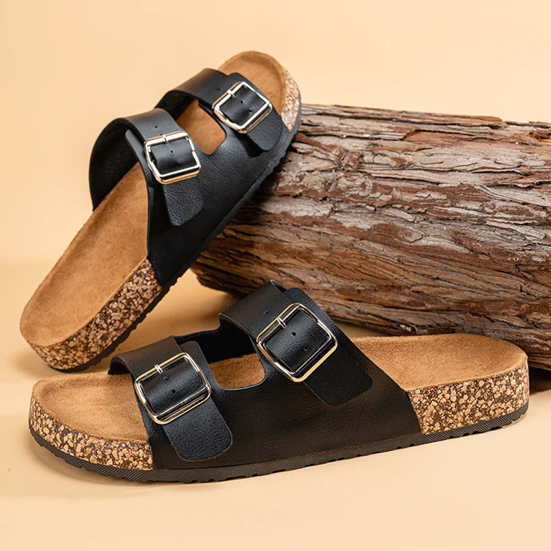 Fashion Classic Unisex Slippers For Men Comfortable Summer Cork Shoes For Men Outdoor Sandals Microfiber Plus Size 36-46