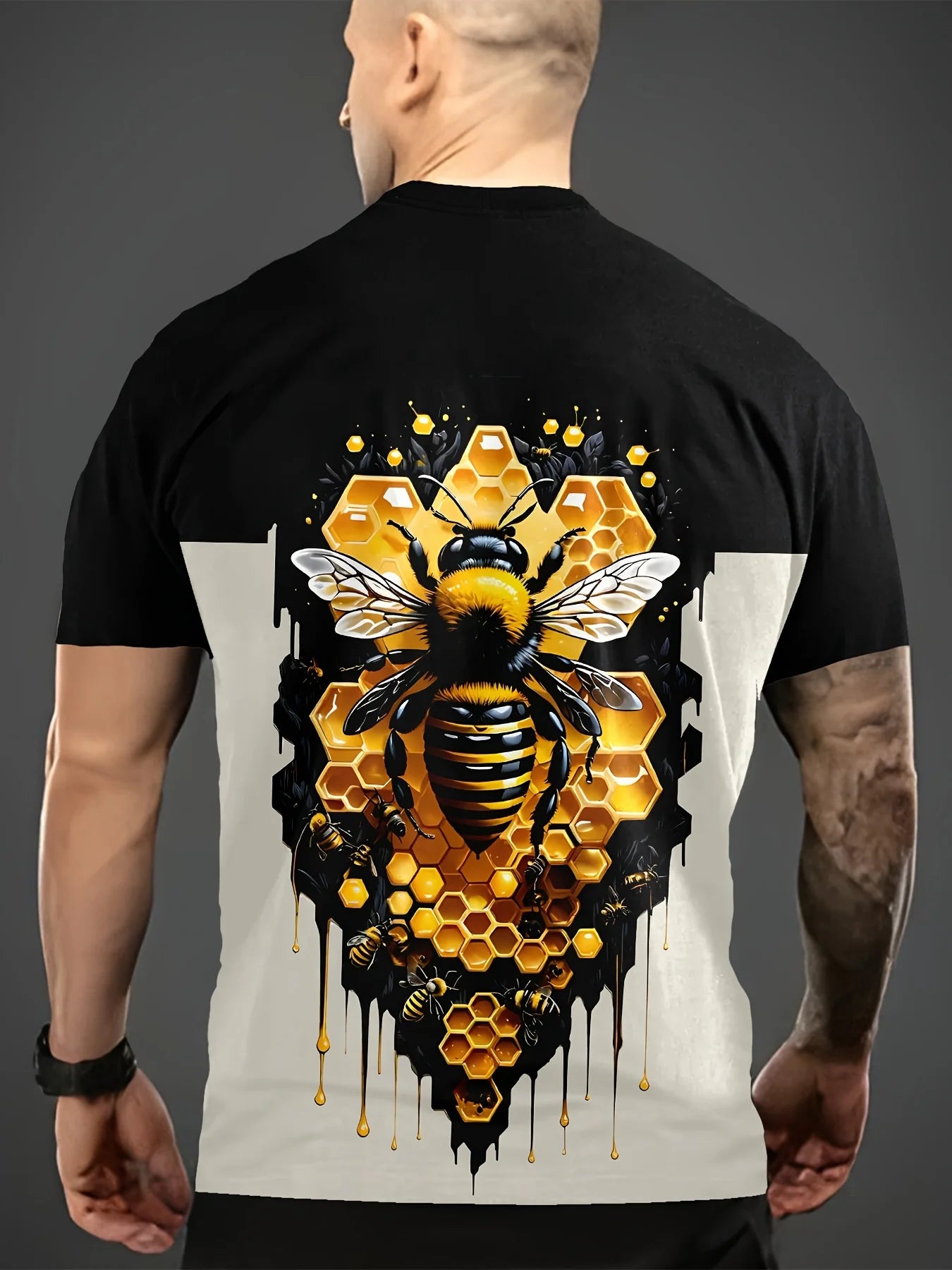 Summer Men's T-Shirt Bee Pattern Print Pullover Outdoor Casual Crew Neck Short Sleeve T-Shirt Fashion Male Oversized Clothing