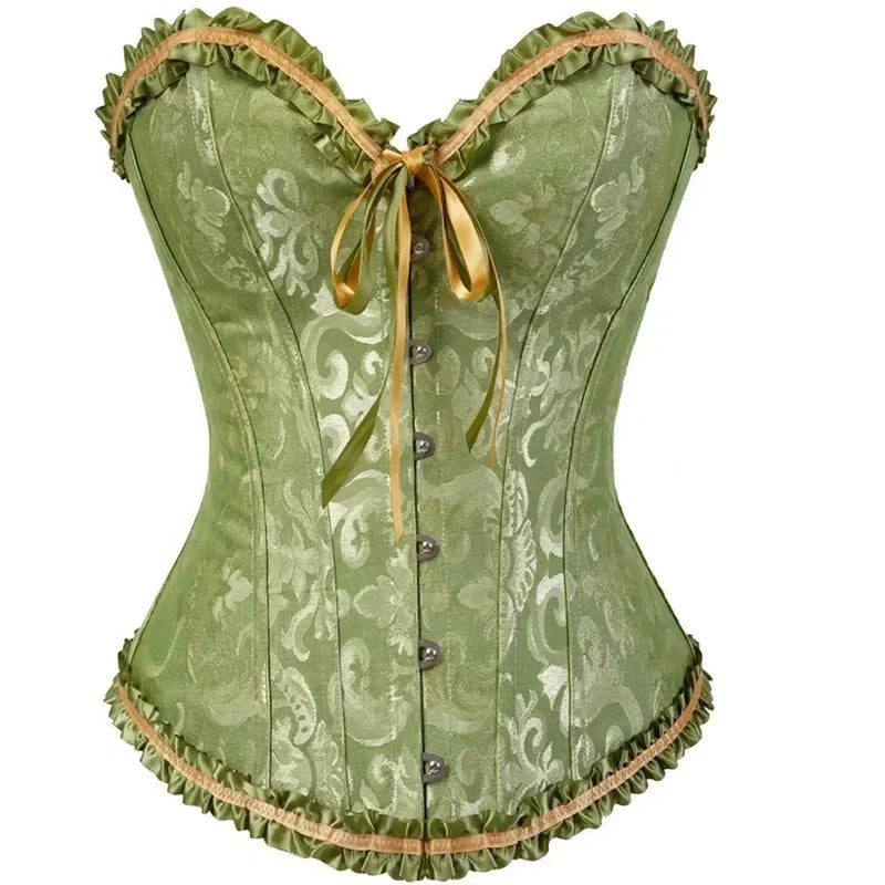 Corset Top Plus Size Women Bustier Overbust Sexy Lace up Floral Lingerie Vintage Gothic Victorian Fashion Black Red DropShipping