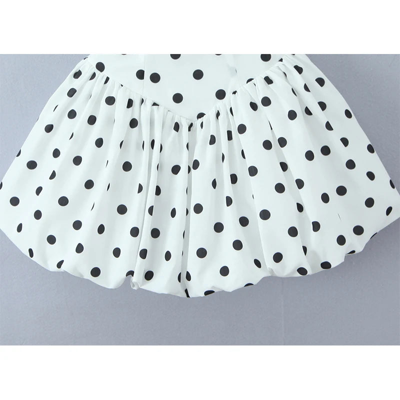 YENKYE Sexy Backless Polka Dot White Halter Ball Gown Dress Women Lace Up Back Elegant Party Dresses Summer Robe