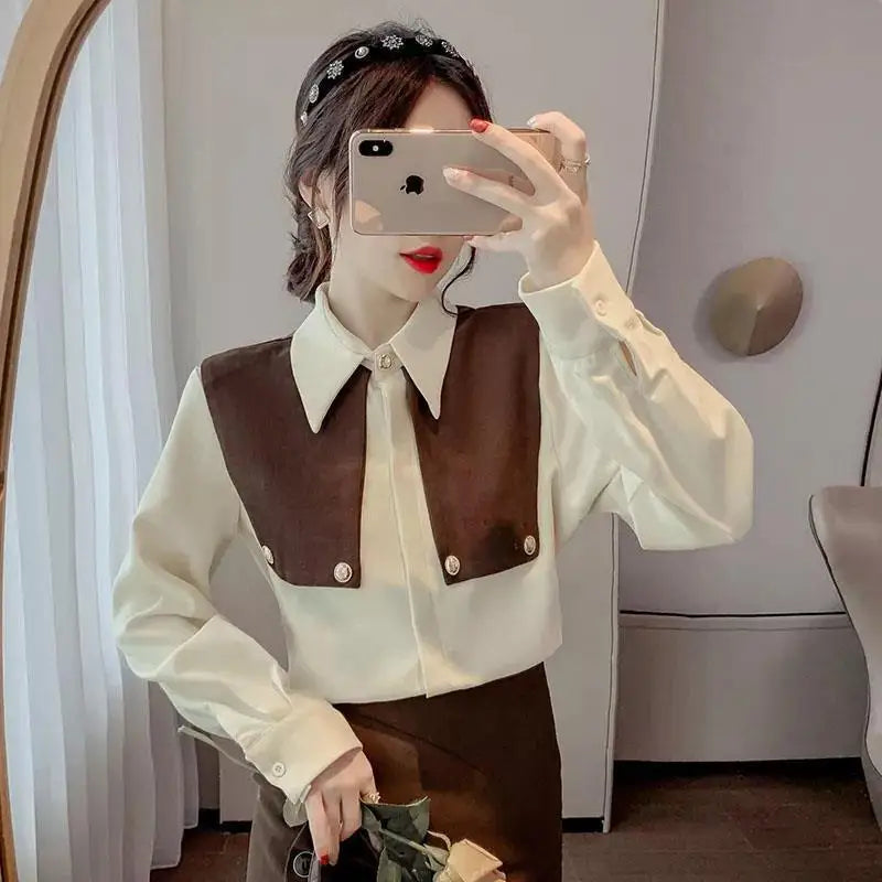 Shirts & Blouses For Women Wear To Work Korean Style Formal Dress Tall Elegant And Youthful Corduroy Woman Top Office Outfits