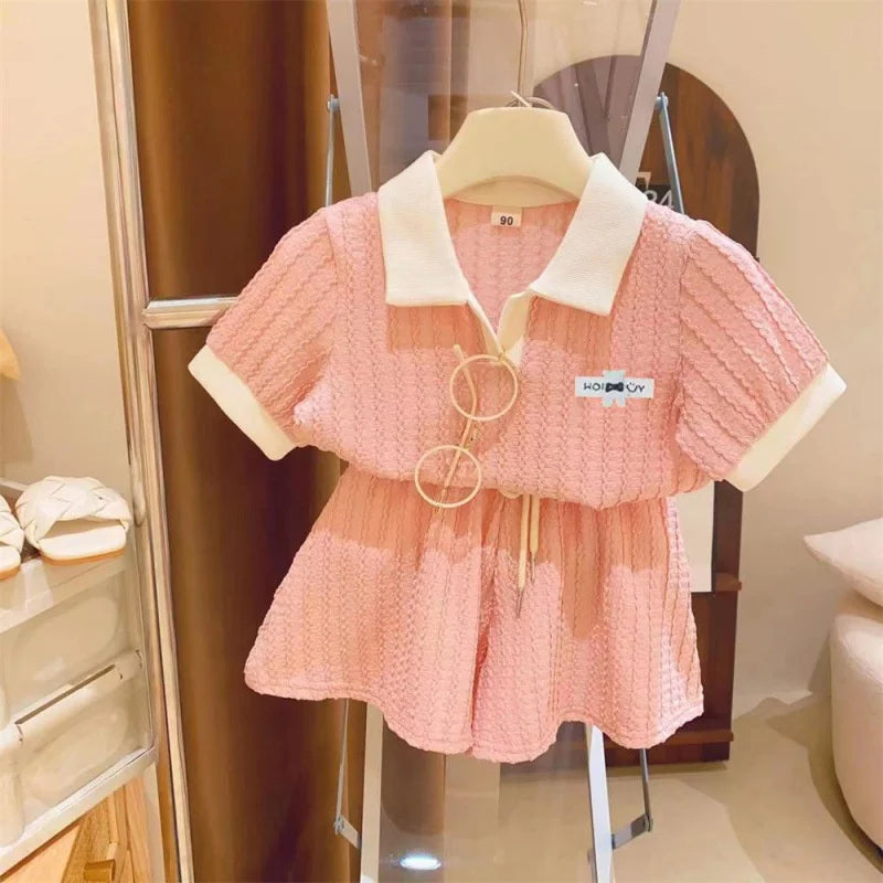 Girls Sweet Clothing Sets Fashion Big Kids Polo Short Sleeve Suits Summer T-Shirts+Shorts 2Pcs Children Outfits 2-10 Years