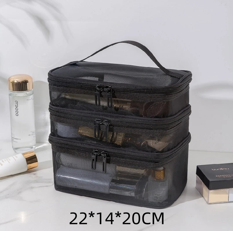 Bathroom Travel Mesh Makeup Storage Bag Cosmetics Make Up Skincare Organizer Box Plastic Container Handbag For Women Men