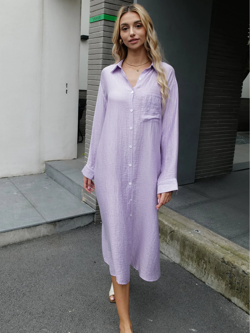 New Design 2025 Women Summer Long sleeve Basic Shirt Maxi Long dress