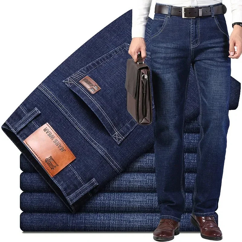 2026 New Men's Stretch Regular Fit Jeans Business Casual Classic Style Fashion Denim Trousers Male Black Blue Gray Pants