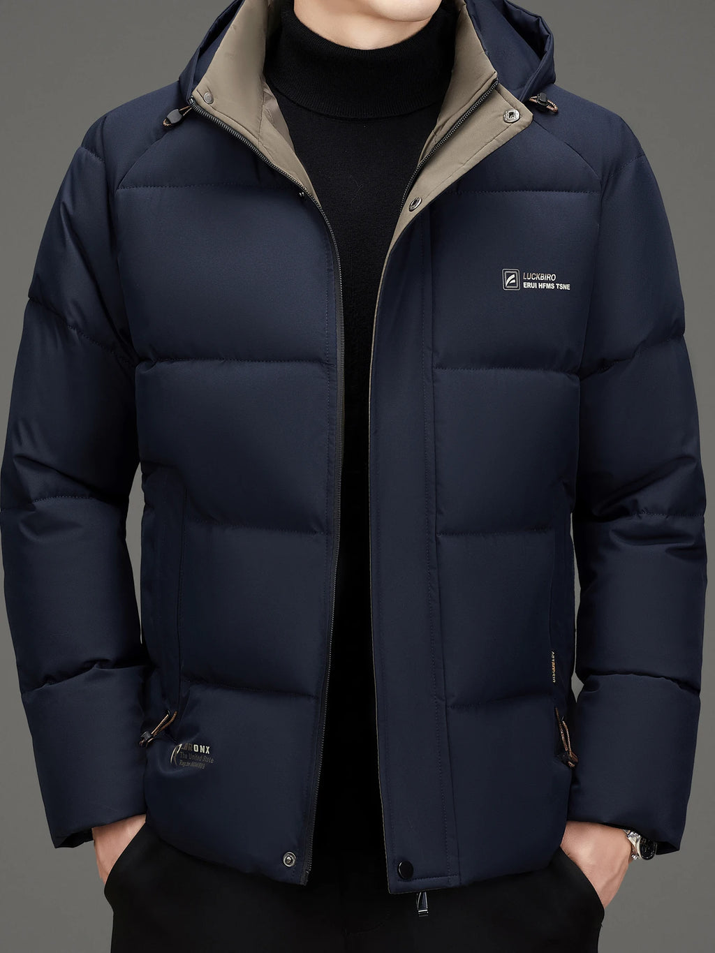 Men's warm jacket with detachable hood, casual business outdoor sports thick men's clothing, new winter style