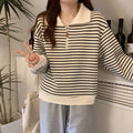 Women Striped Half Zip Sweatshirt Long Sleeve Collared Pullover Casual Fit  Fashion Oversized Streetwear Tops 2026 Tendencias