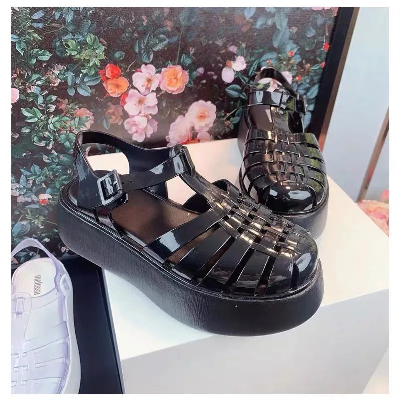 Mini Melissa  Women's Shoes Summer Adult Girls Open Toe Roman Matsu Thick Sole Sandals Ladies Breathable Beach Shoes Casual Shoe