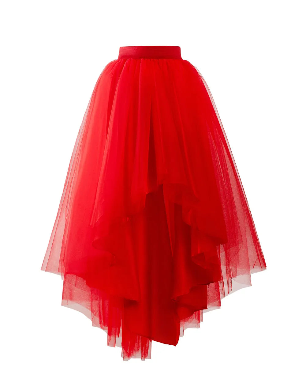 MisShow Gothic Punk Hi-Lo Tulle Maxi Women Skirt Elastic Waist High Low Mesh Net Costume Party Prom Cocktail Long Tutu Dress