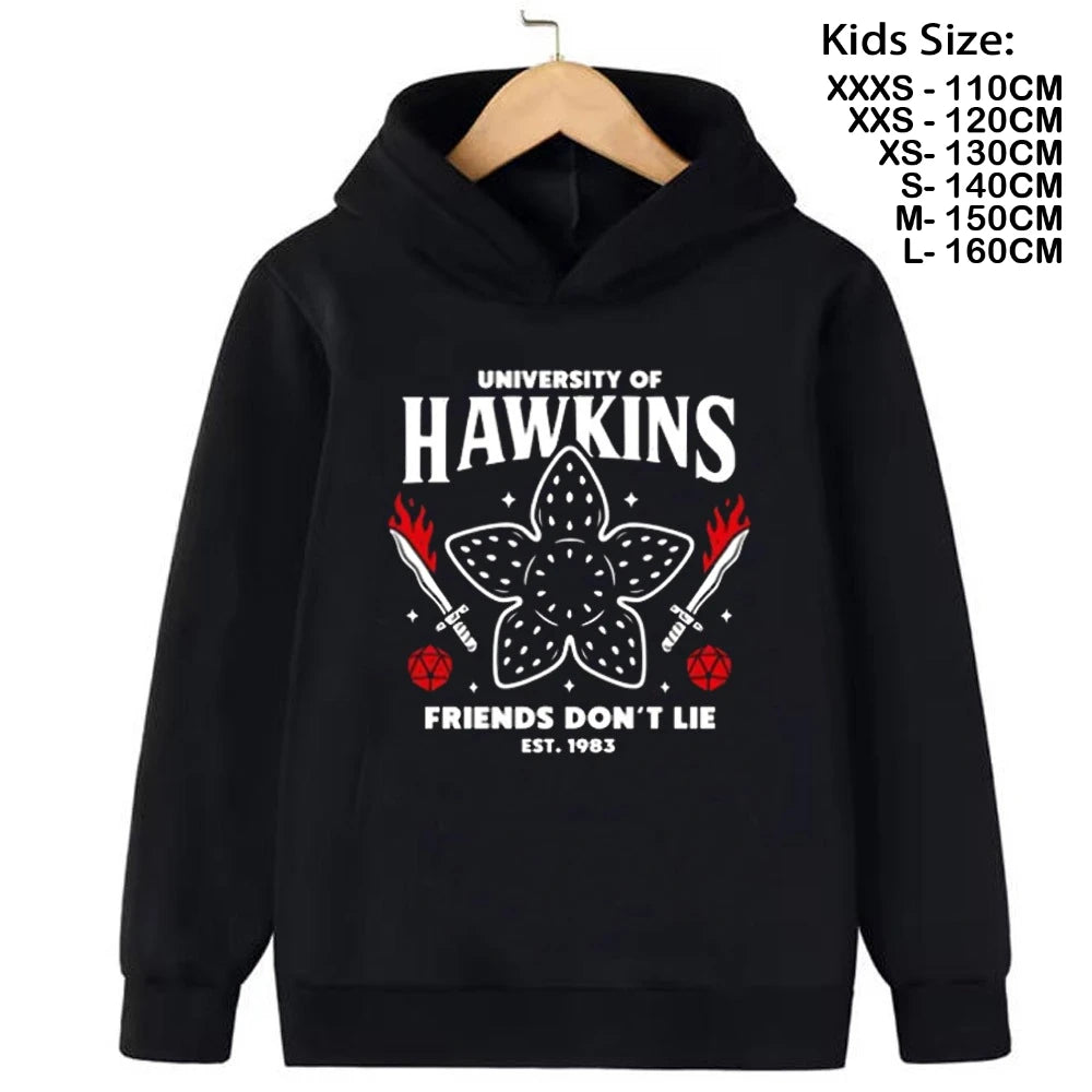 Demogorgon Hawkins Hoodies Kids Cartoon Anime Print Clothes Streetwear Basic Boys Tops Children Sweatshirts