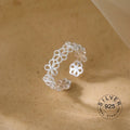 925 Sterling Silver Rings For Women Geometric Fine Jewelry Finger Adjustable Cute Flower Leaf Zirco Ring For Party Birthday Gift
