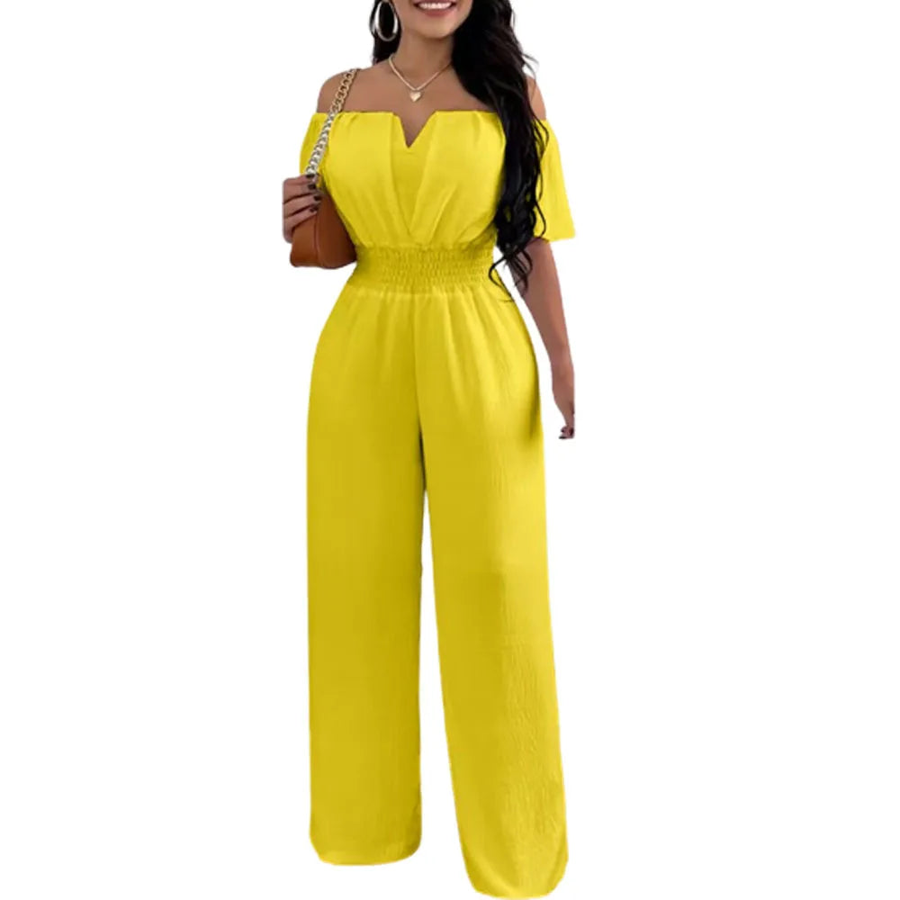 2026 Jumpsuits for Women Summer Fashion Off Shoulder Casual Short Sleeve Wide Leg Rompers Sexy Slim Ladies Overalls Streetwear