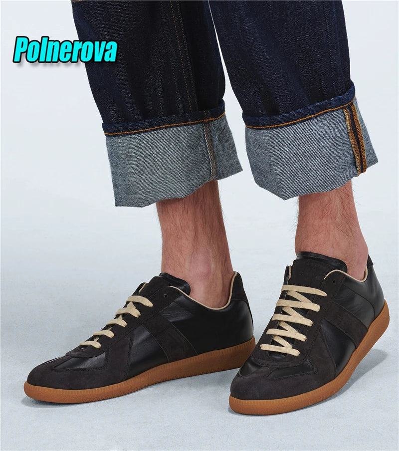 Suede Leather Patchwork Casual Sneakers for Women Men Spring Autumn Round Toe Lace Up Flats Outdoor Training Couple Sports Shoes