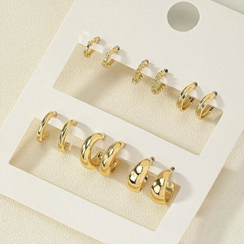 Gold Color Vintage Circle Hoop Earrings for Women Girls Simple Fashion Geometric Drop Earring Set New Trendy Jewelry Party Gifts