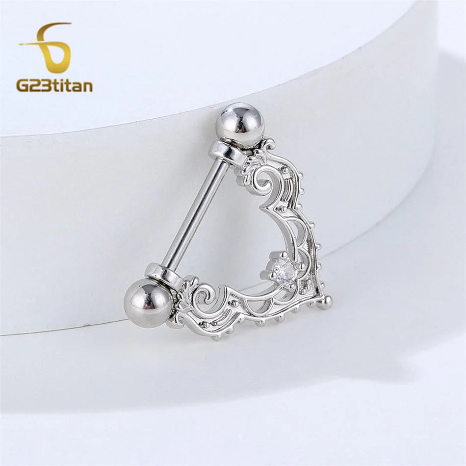 2pcs Silver Color Zircon Nipple Rings Allergy-free 14G 16mm Titanium Straight Barbell Piercing Sexy Beach Jewelry Woman Ornament