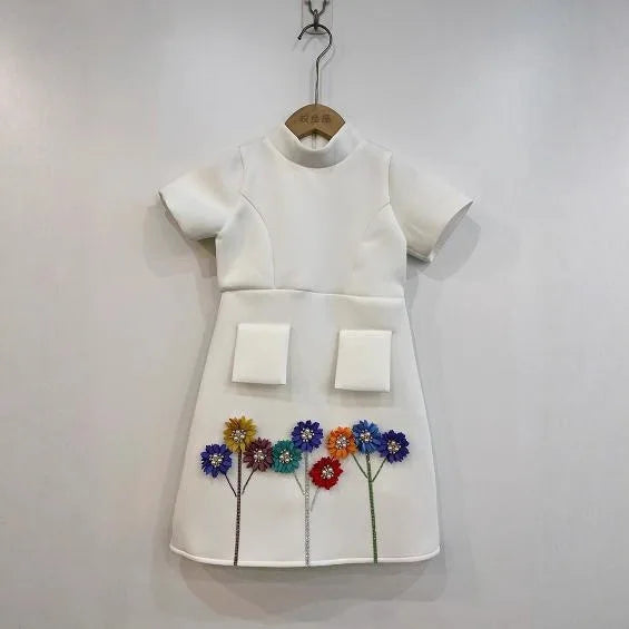 Girls Temperament Dress 2026 Spring Summer Autumn New Children Clothing Sweet Three-dimensional Flower Dress Cotton