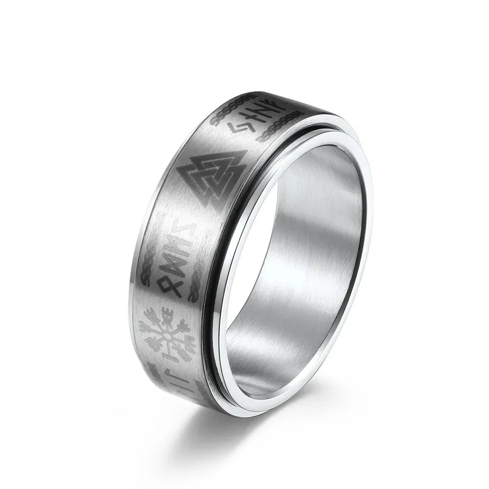 Vintage Viking Rune Rings For Men Women Retro Viking Stainless Steel Rotatable Fidget Anxiety Spinner Ring Retro Amulet Jewelry
