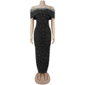 HBLL Black Women Sexy Off The Shoulder Beading Bodycon Long Dress Evening Party Celebrate Birthday Cocktail Gowns Vestidos Longo