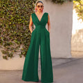 Jumpsuit Women Summer New Sleeveless Sexy Deep V-neck Solid Color High Waist Wide Leg Jumpsuits Elegant Commuting Lady Playsuits