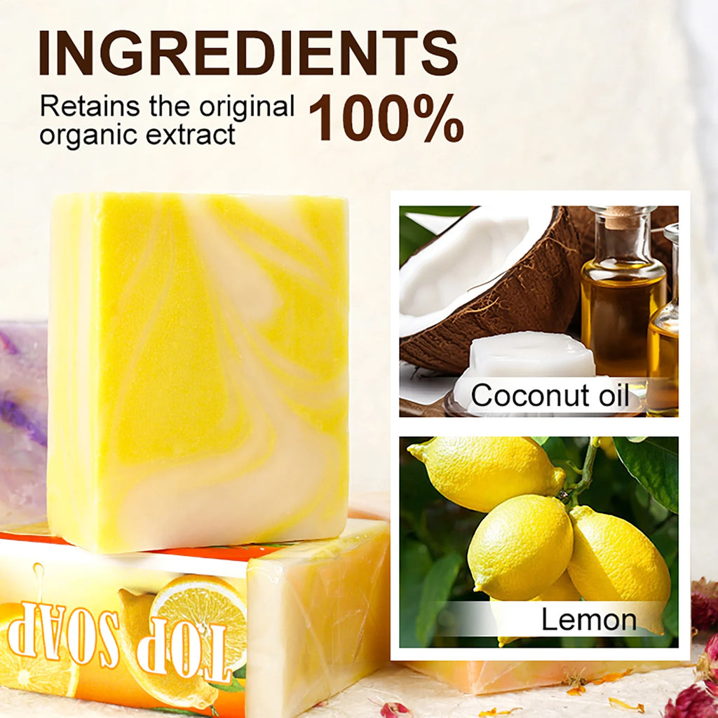 LKIAE Pure Natural Lemon Whitening Soap Bar, Face & Body Cleanser, Oil Control, Remove Acne, Dark Spots, Blackheads, 150g