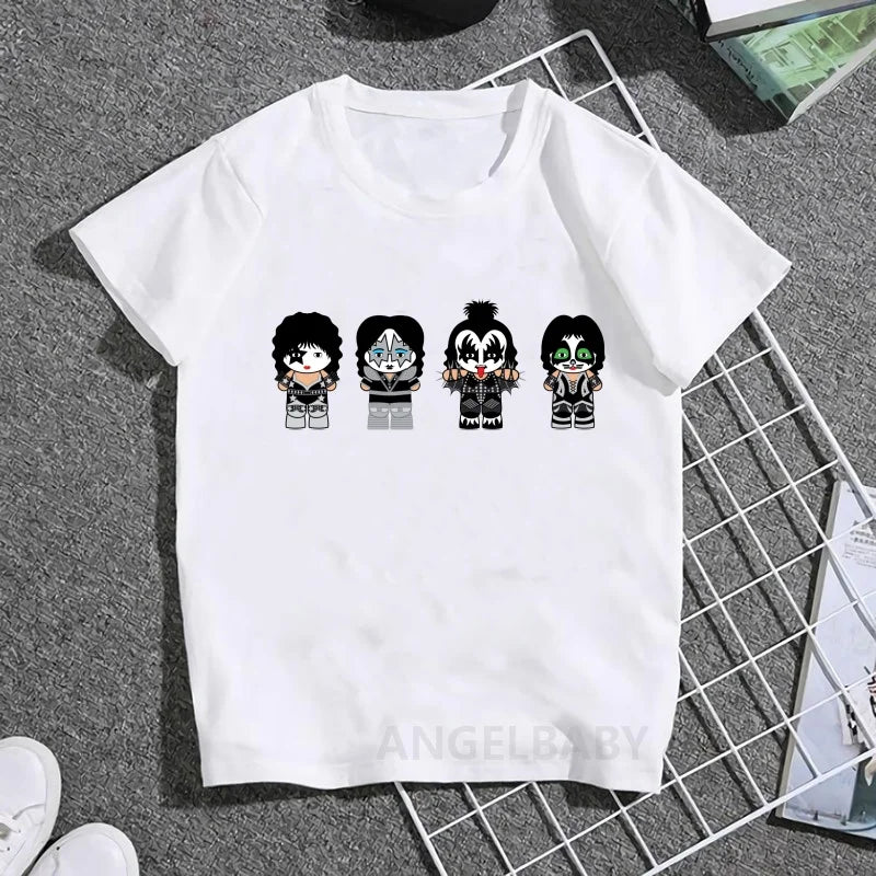 Stormtrooper Fans Kiss Rock Band Print Fashion Kids T shirt Girls Summer Tops Baby Boys Clothes Children Short Sleeve T-shirts