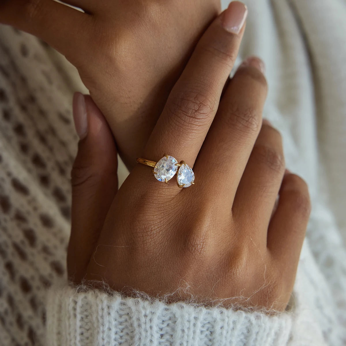 Youthway Geometric Zircon Rings For Women Minimalist 18K Gold Plated Stainless Steel Rings Simple Fashion Jewelry Christmas Gift