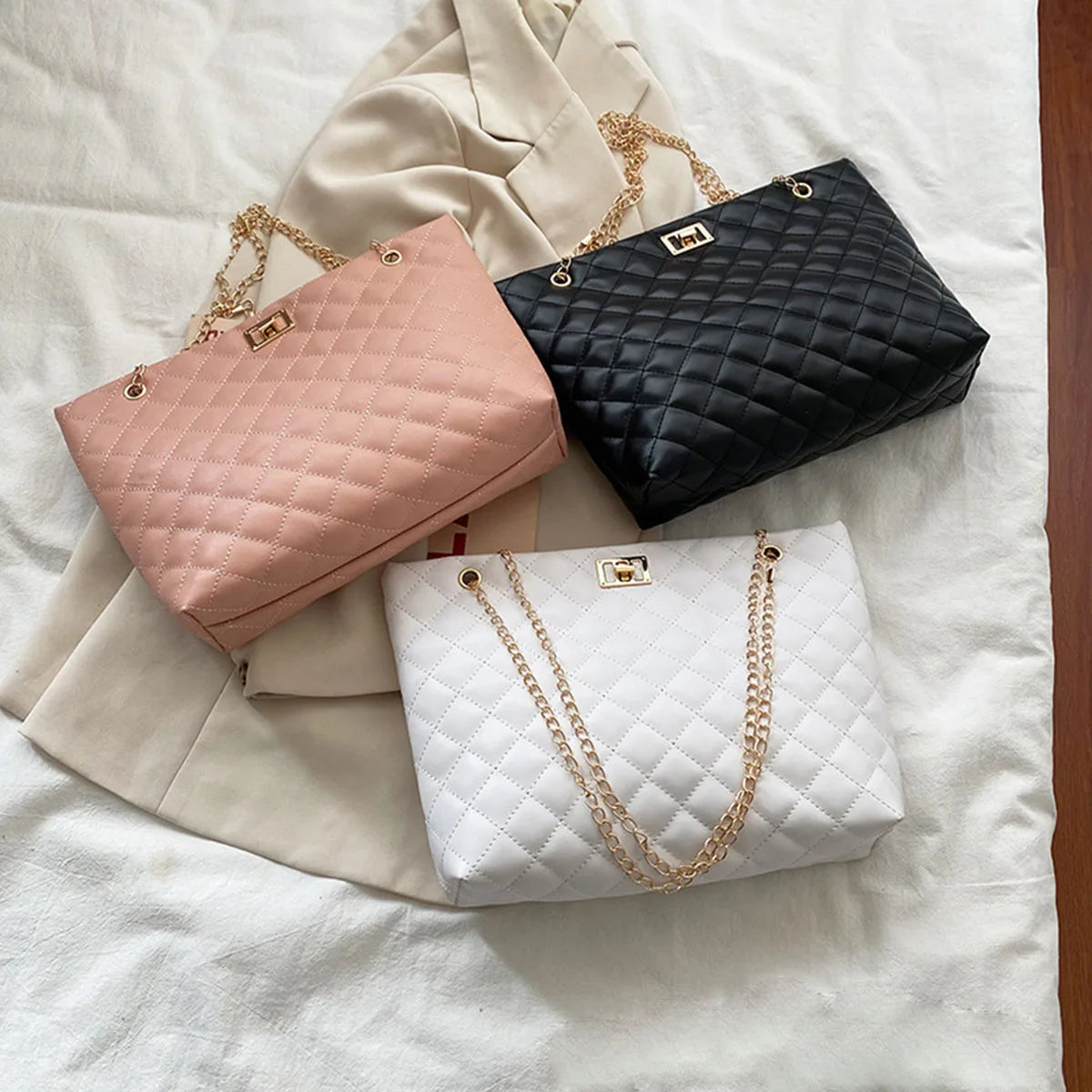 Tote Bags for Women PU Leather Diamond Lattice Handbag Personality Large Capacity Underarm Shoulder Bag Designer Bag