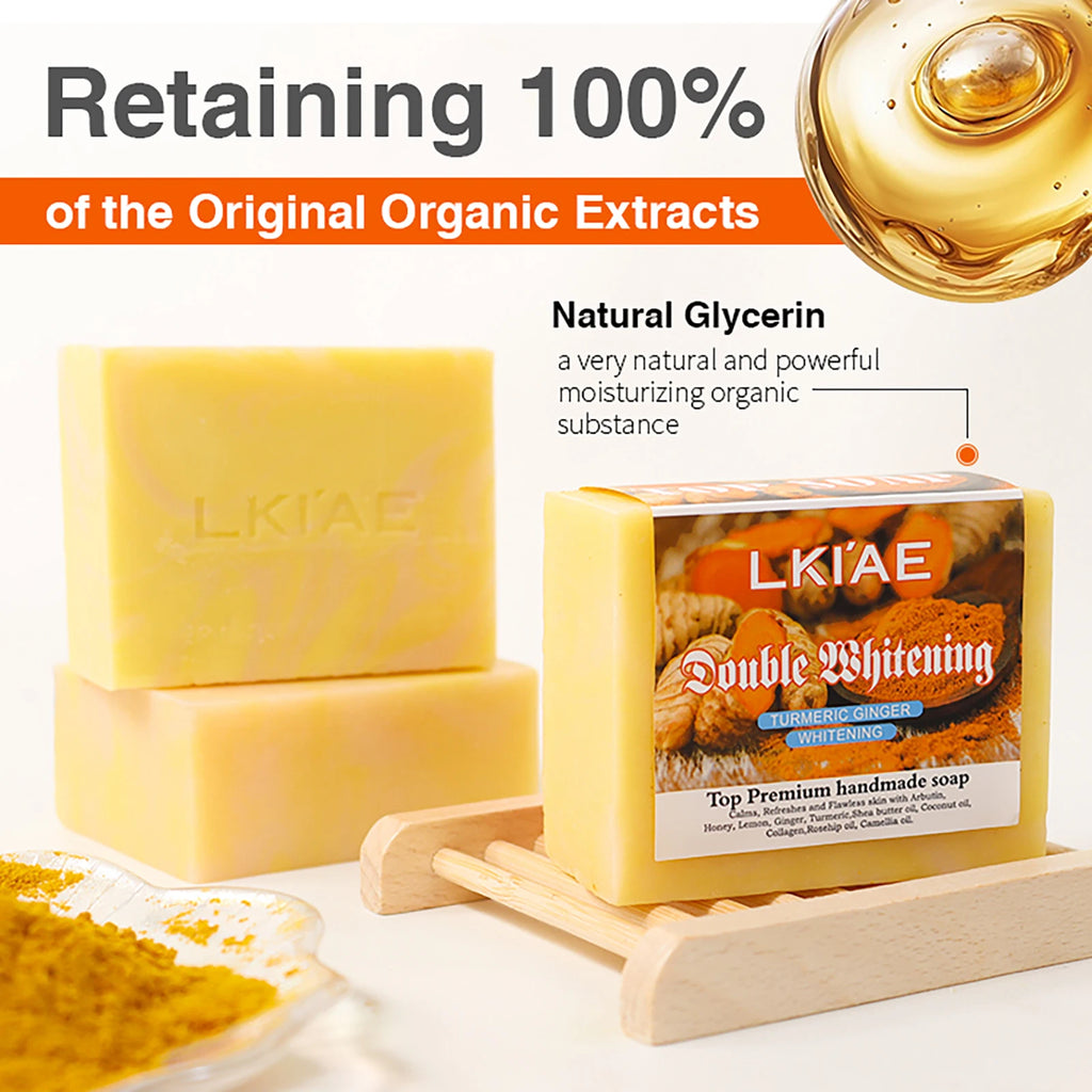 LKIAE Natural Turmeric Whitening Soap Bar, Anti Acne, Dark Spots, Moisturize and Smoothen Skin, With Honey, Glycerin, 150g