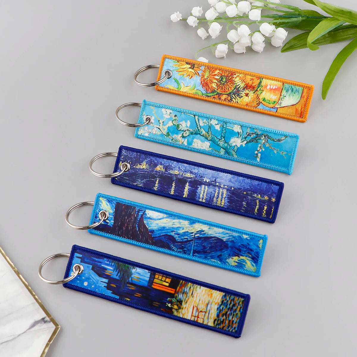 Van Gogh Art Oil Painting Embroidered Key Chain Key Fobs Key Tag For Motorcycles Cars Backpack Chaveiro Keychain Kering Gifts
