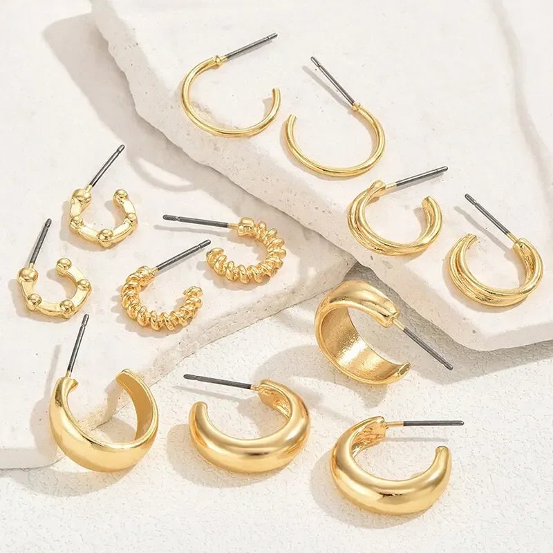 Gold Color Vintage Circle Hoop Earrings for Women Girls Simple Fashion Geometric Drop Earring Set New Trendy Jewelry Party Gifts