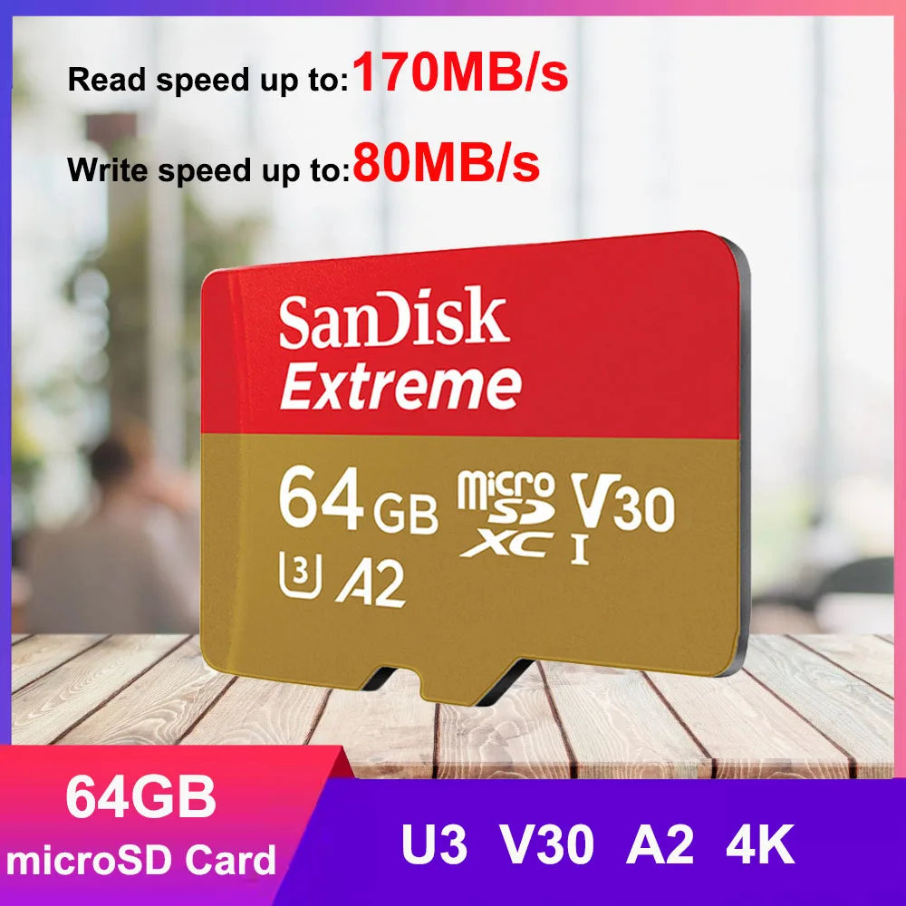 SanDisk MicroSD Memory Card 32GB MicroSDHC 64GB 128GB 256GB MicroSDXC C10 U1 V30 U3 TF Cards for Dash Cam Home Video Monitoring