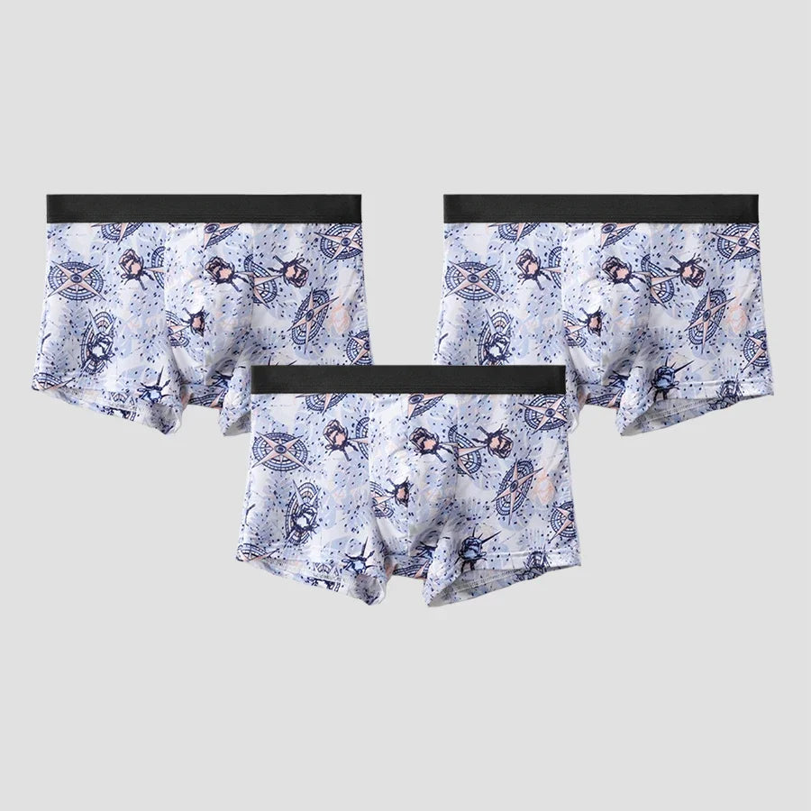 3pc   Men's underwear flat briefs ice silk ultra thin summer breathable personality trend summer boxer pants