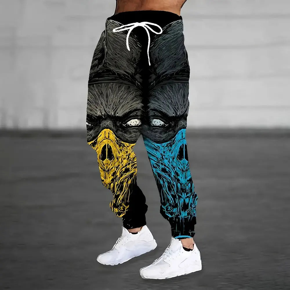 Men's Loose Pocket Draw Rope Sports Sweatpants Winter New Thick Warm Men's Sweatpants Fashion Color Skull Printed Sweatpants
