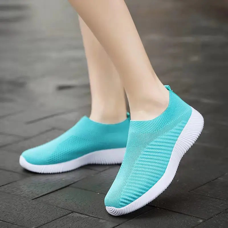 Women Sneaker Summer Elastic Force Mesh Breathable Flat Ladies Slip on Casual Sports Shoes Comfortable Vulcanize Shoes