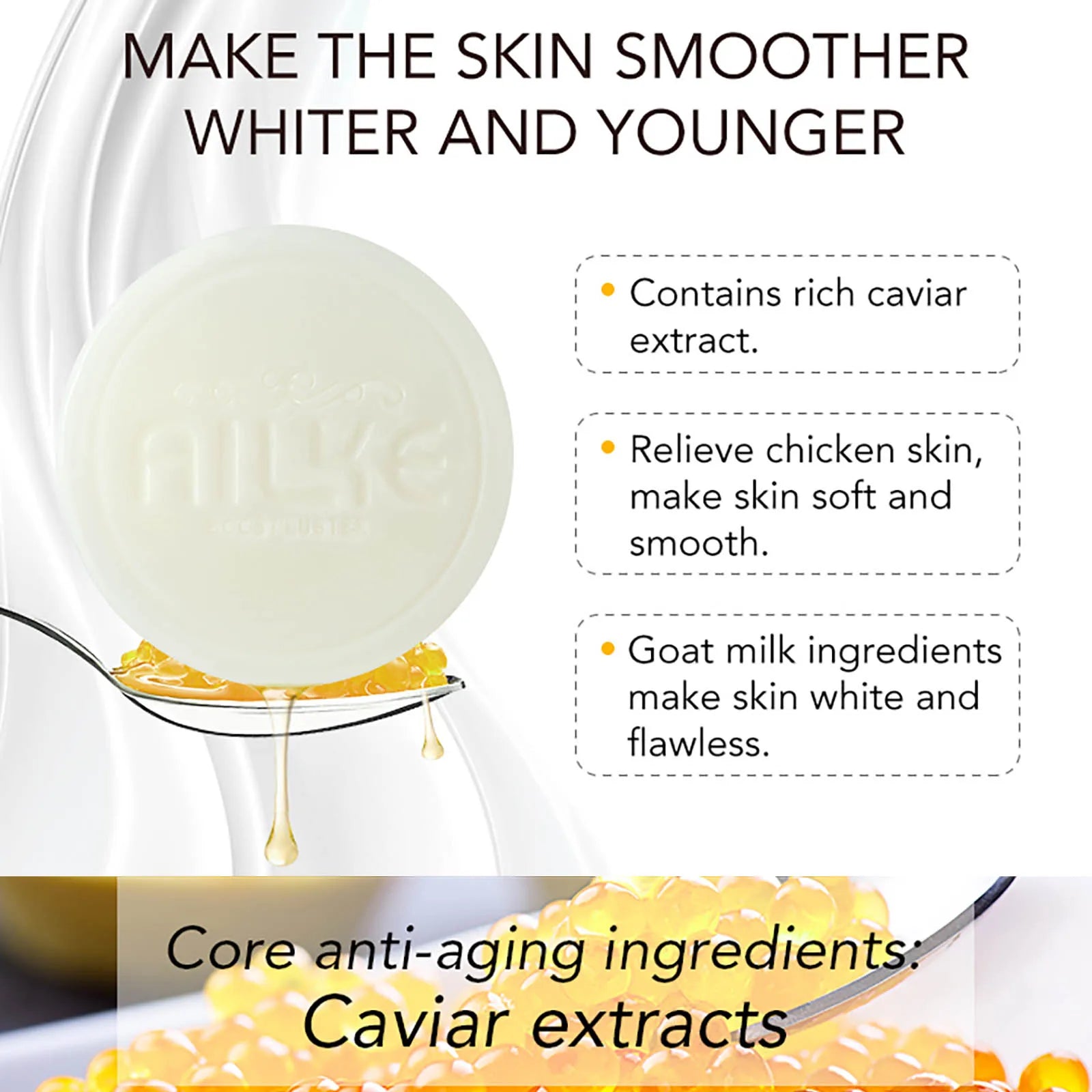 AILKE Goat Milk Whitening Soap, Moisturizing Face & Body Wash , With Caviar Extract, Smooth, Even Skin Tone, Gift for Her