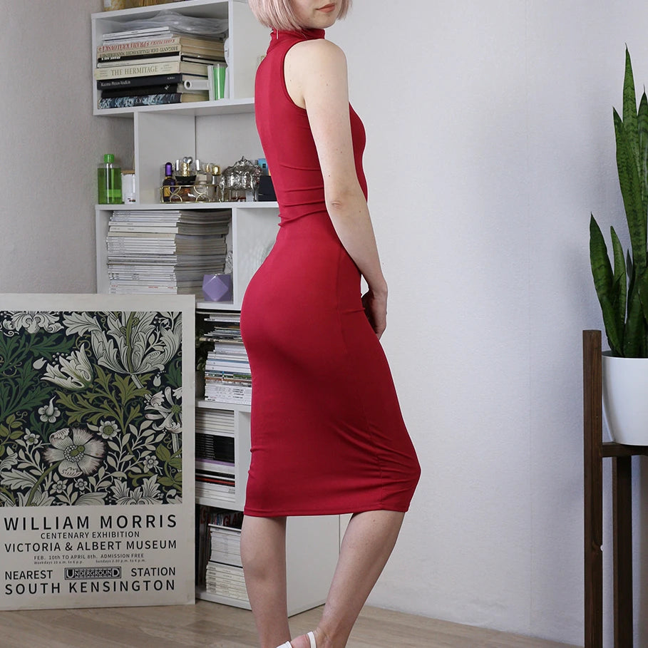 Summer Women Sexy Slim Turtleneck Sleeveless Dresses Female Vestidos Tank Dress Woman Skinny Elastic Culb Pencil Dresses