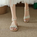 2025 New Summer Open Toe Low Heel Braided Line Button Beach Line Sandals Flat Soft Leather Retro Roman  Women