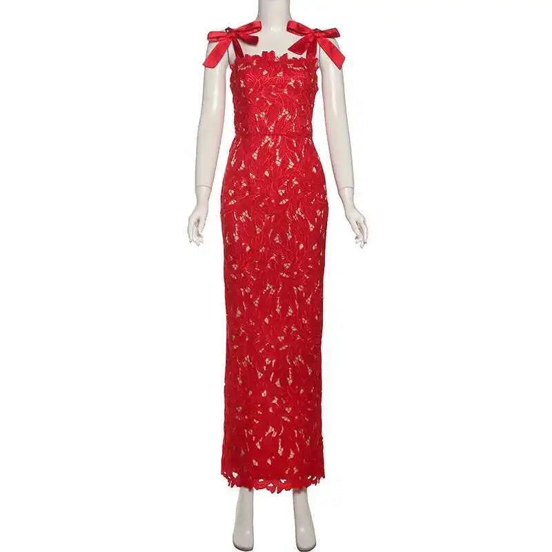 Townlike Hollow Out Slim Bodycon Christmas Dress Women 2024 Summer Dress Bow Embroidery Maxi Long Sexy Party Dresses