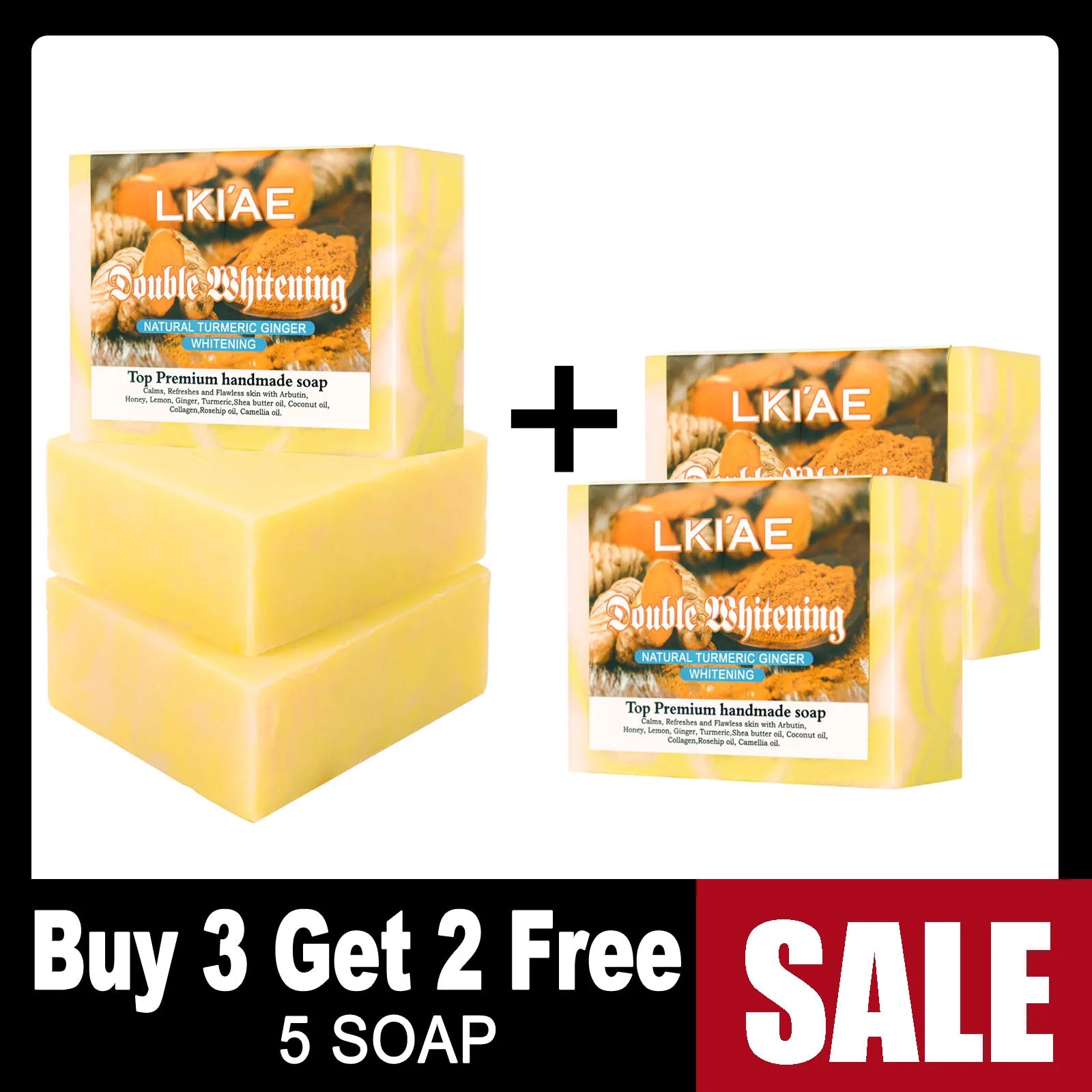 LKIAE Natural Turmeric Whitening Soap Bar, Anti Acne, Dark Spots, Moisturize and Smoothen Skin, With Honey, Glycerin, 150g