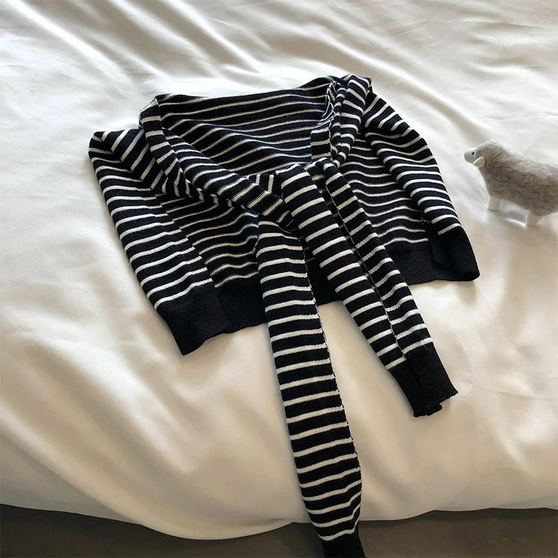 Women Blouse Shoulders Korean Style Knitted Shawl Fake Collar Cape Knotted Scarf Stripe Neck Guard Scarve Clothes Decoration