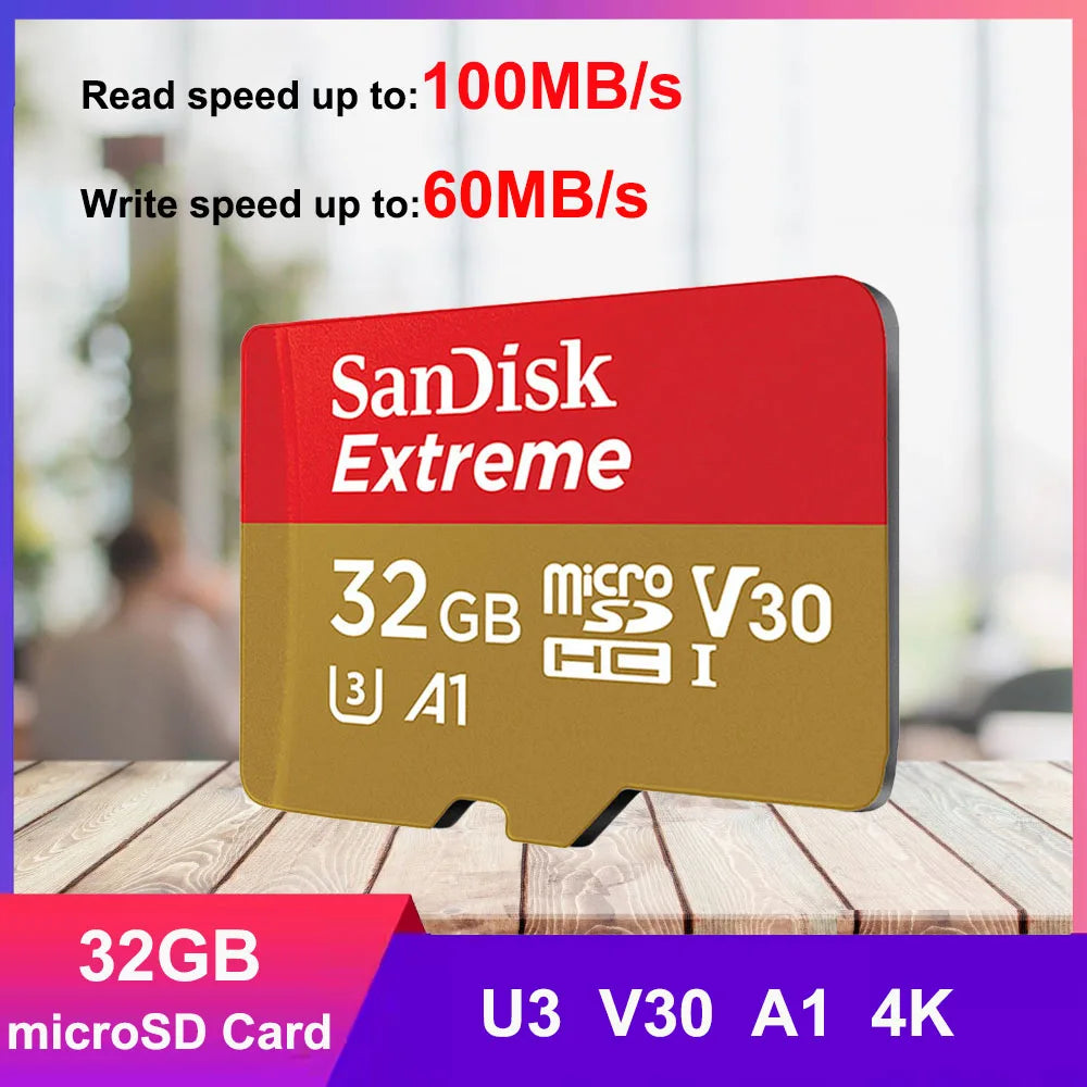 SanDisk MicroSD Memory Card 32GB MicroSDHC 64GB 128GB 256GB MicroSDXC C10 U1 V30 U3 TF Cards for Dash Cam Home Video Monitoring