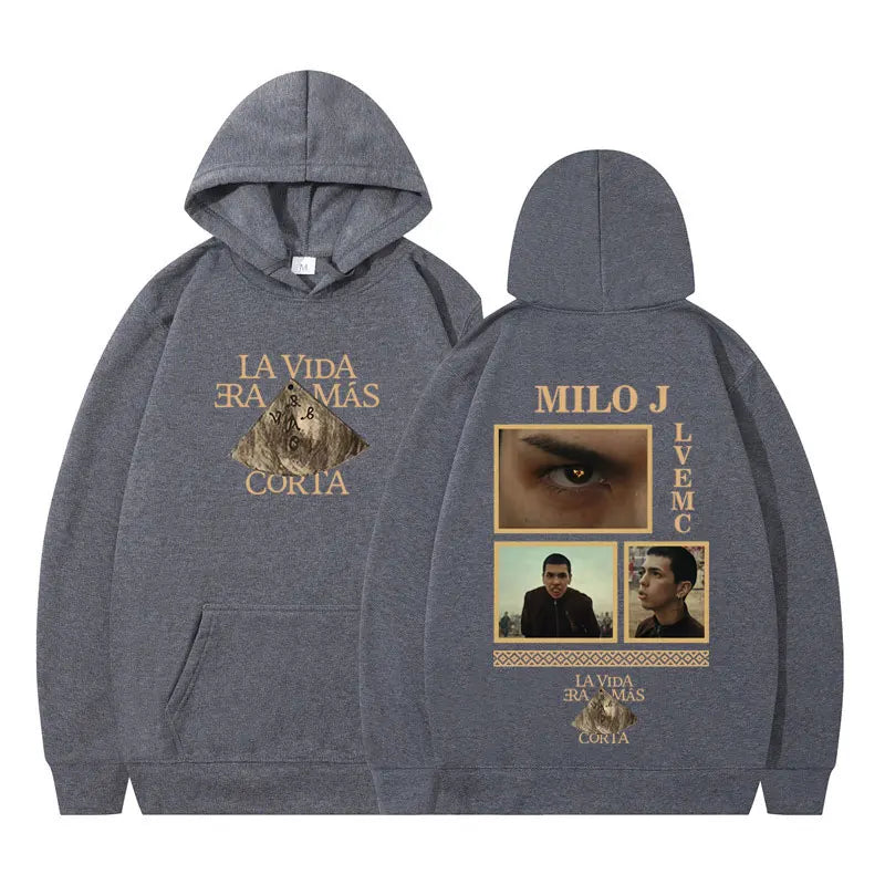 Rapper Milo J La Vida Era Mas Corta Album Graphic Hoodie Men Women Harajuku Pullover Long Sleeves Thick Hip-hop Loose Sweatshirt