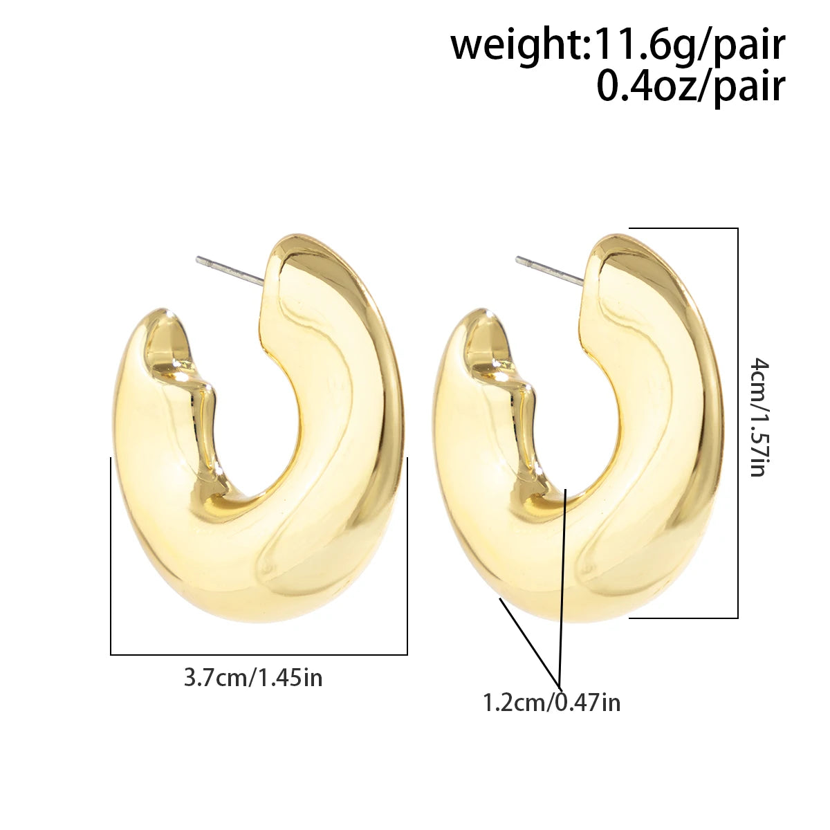 IngeSight.Z Vintage Metal Thick C-shaped Hoop Earrings for Women  Punk Gold Color Hip Hop Earrings Party Jewelry Gift
