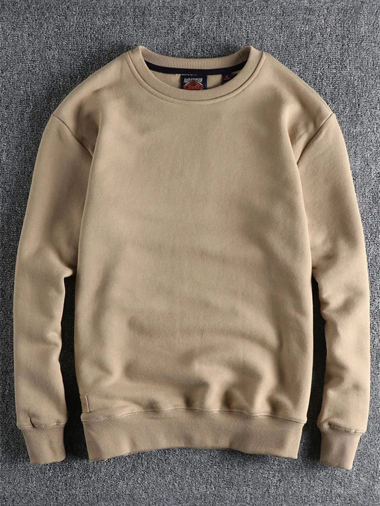 Autumn Winter American Retro Heavyweight Velvet Solid Color Sweatershirt Men's Fashion Pure Cotton Washed Youth Pullover Hoodies