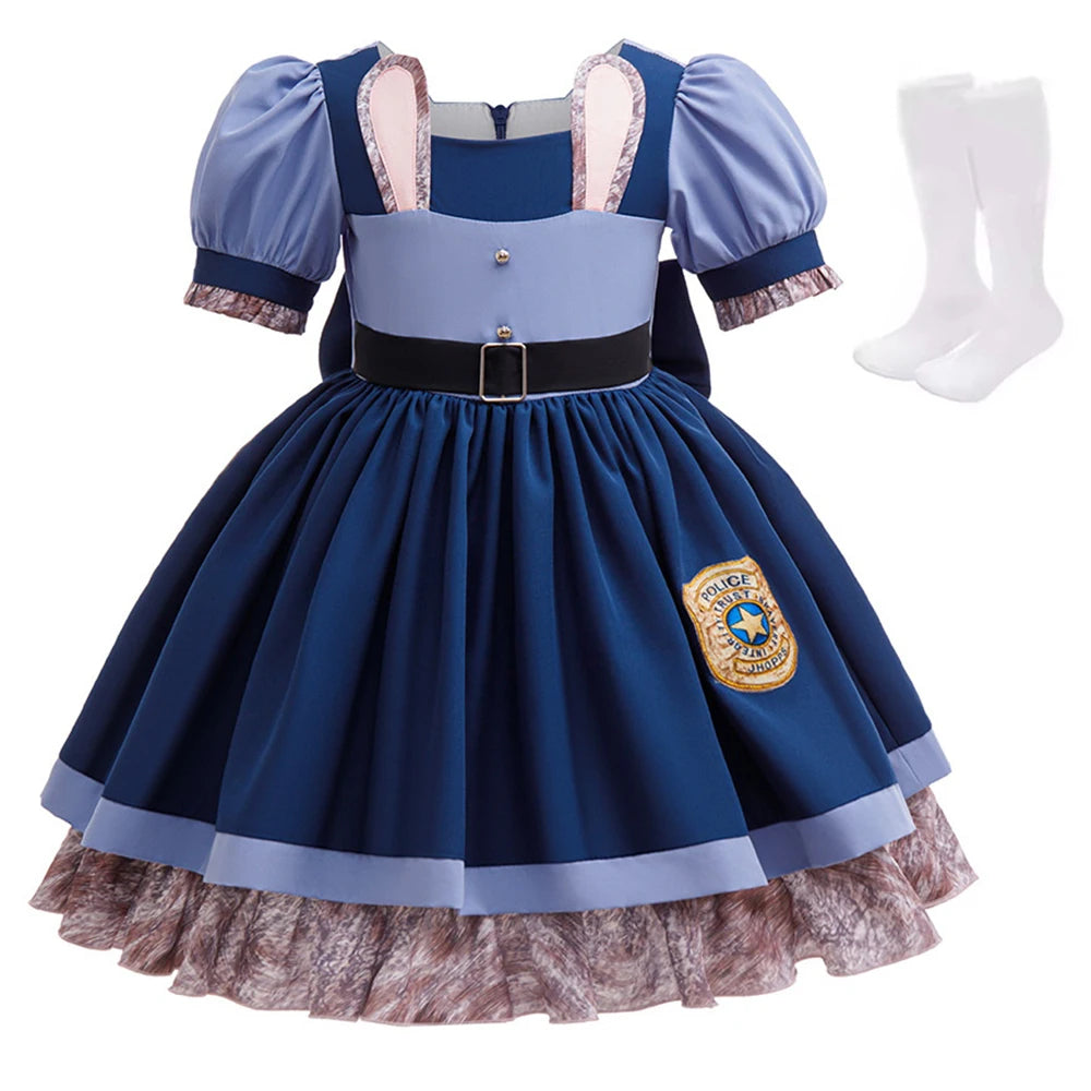 New Movie Crazy Zoo Rabbit Cosplay Costumes For Carnival Children Perform Police Role-play Dress With Socks Girls Birthday Dress