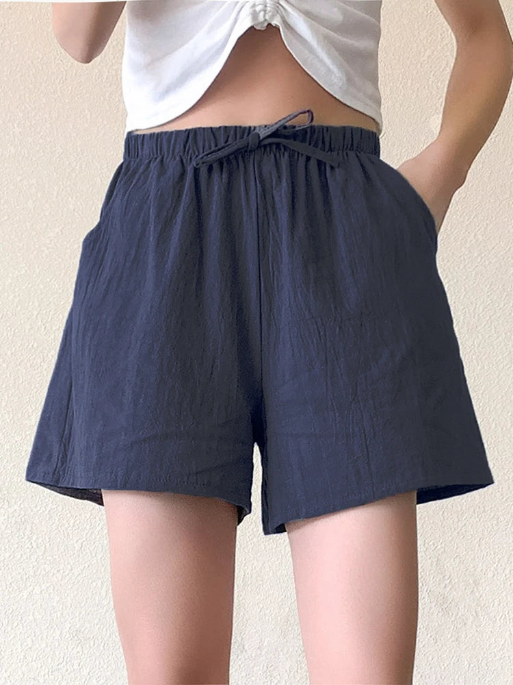 ITOOLIN Casual Linen Shorts Women Gym Workout Shorts Short Pants High Waisted Black Ladies Short Femme Women Shorts Sport Femme