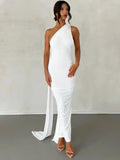 Hugcitar One Shoulder Backless Adjustable Scarf Loop Ruched Sexy Maxi Dress 2025 Women Elegant Y2K Streetwear Festival Outfit