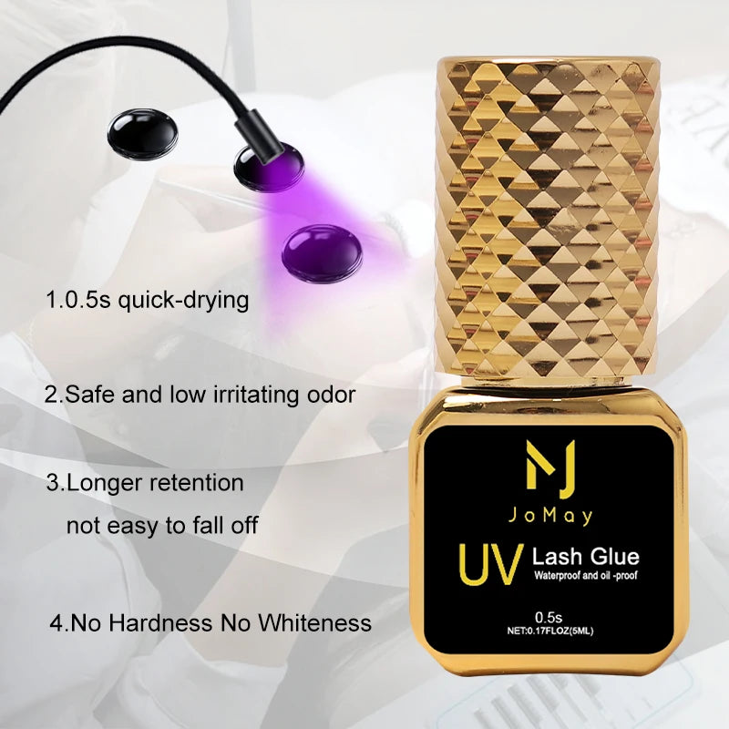 JOMAY 5ml Lashes Adhesive 0.5S for Eyelash Extension UV Glue Long-Lasting Retention 75days UV Black Glue for Eyelash Extension