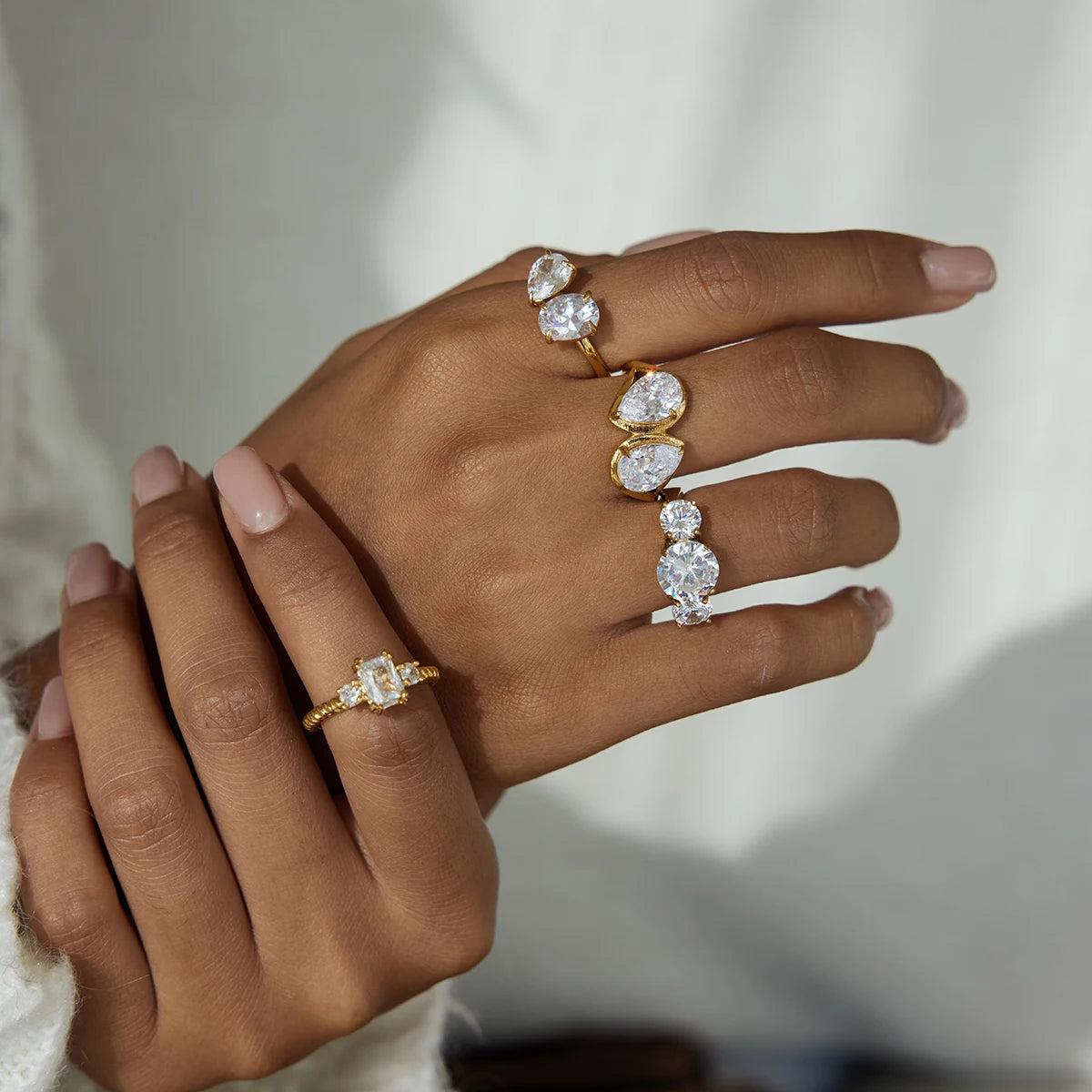 Youthway Geometric Zircon Rings For Women Minimalist 18K Gold Plated Stainless Steel Rings Simple Fashion Jewelry Christmas Gift