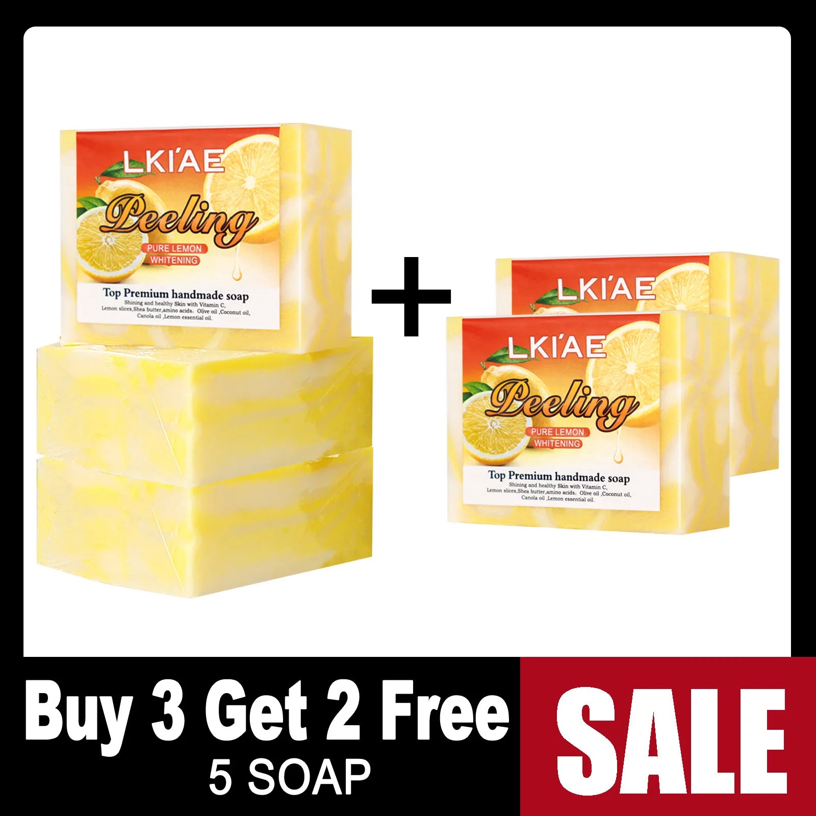 LKIAE Pure Natural Lemon Whitening Soap Bar, Face & Body Cleanser, Oil Control, Remove Acne, Dark Spots, Blackheads, 150g